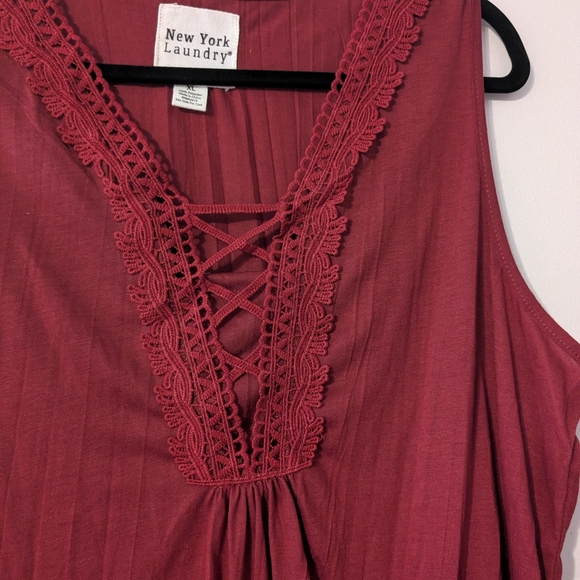 New York Laundry Women's Lace-Up Burgundy Sleeveless Blouse - Picture 2 of 4